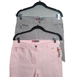 2 Stehmann Pants Women's 8 Appx 32 x 30 in Gray Pink Straight Leg Casual Stretch